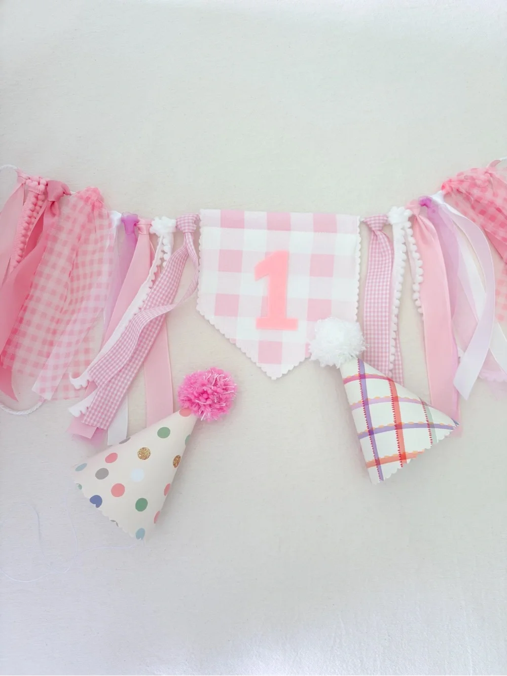 Pink gingahm First Birthday Banner ONLY